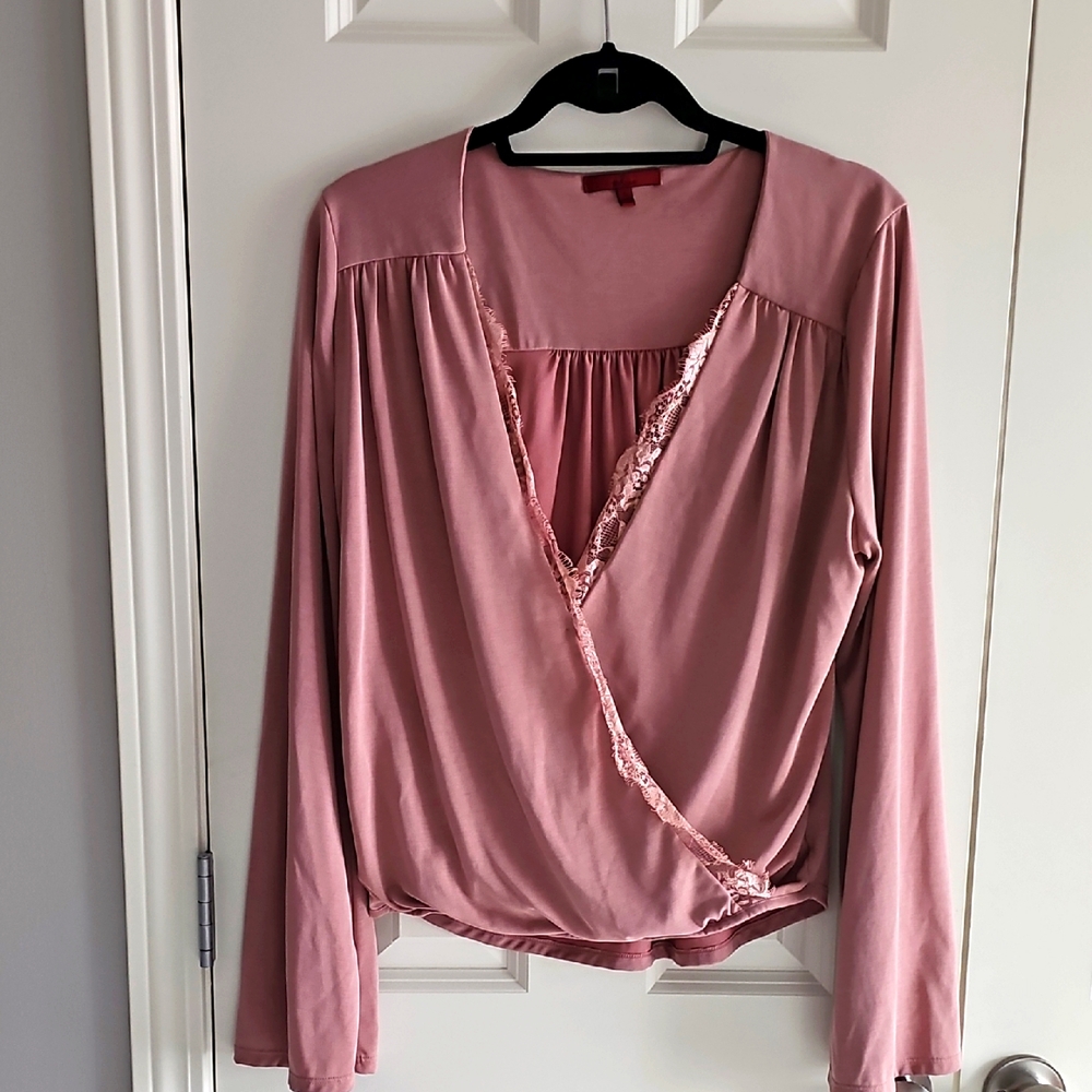 Red By BKE Pink Long Sleeve Wrap Top